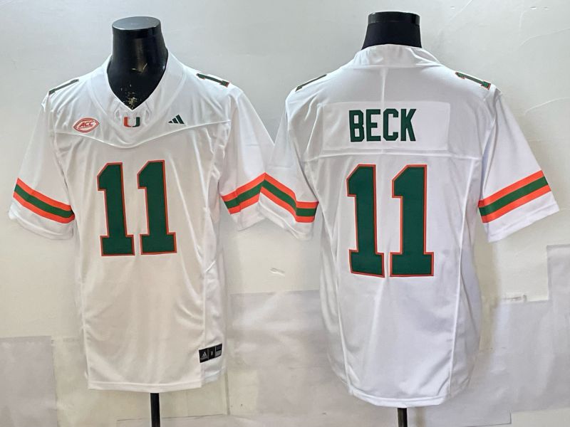 Men 2026 Miami Hurricanes #11 Beck White 3th generations Limited NCAA Jersey 0011->ncaa teams->NCAA Jersey